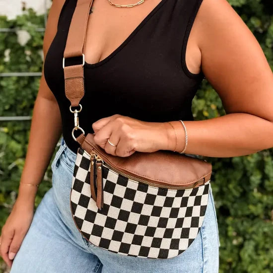 PRE-ORDER Checkered Crossbody Fanny Pack - Brown or Black