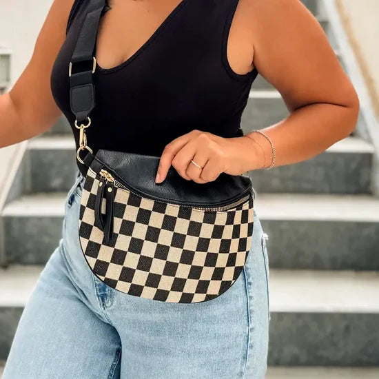 PRE-ORDER Checkered Crossbody Fanny Pack - Brown or Black