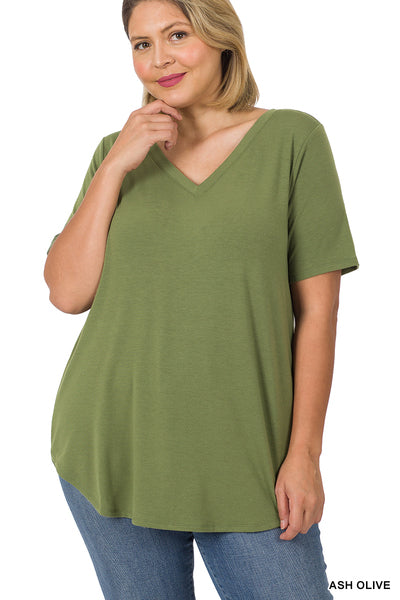 Basic Babe V-Neck Tee in Ash Olive