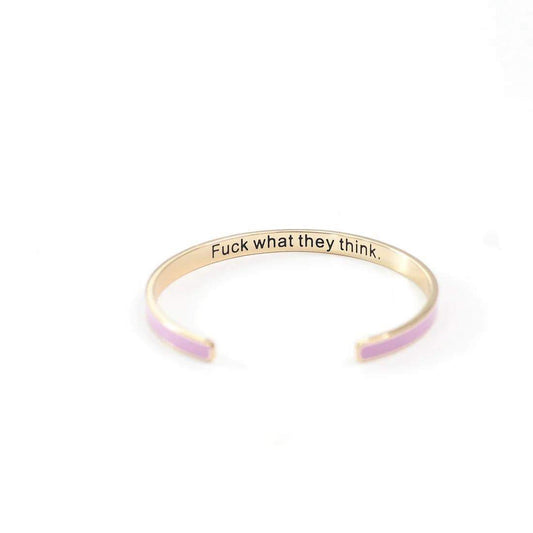 Fuck What They Think Light Pink Enamel Bangle Bracelet