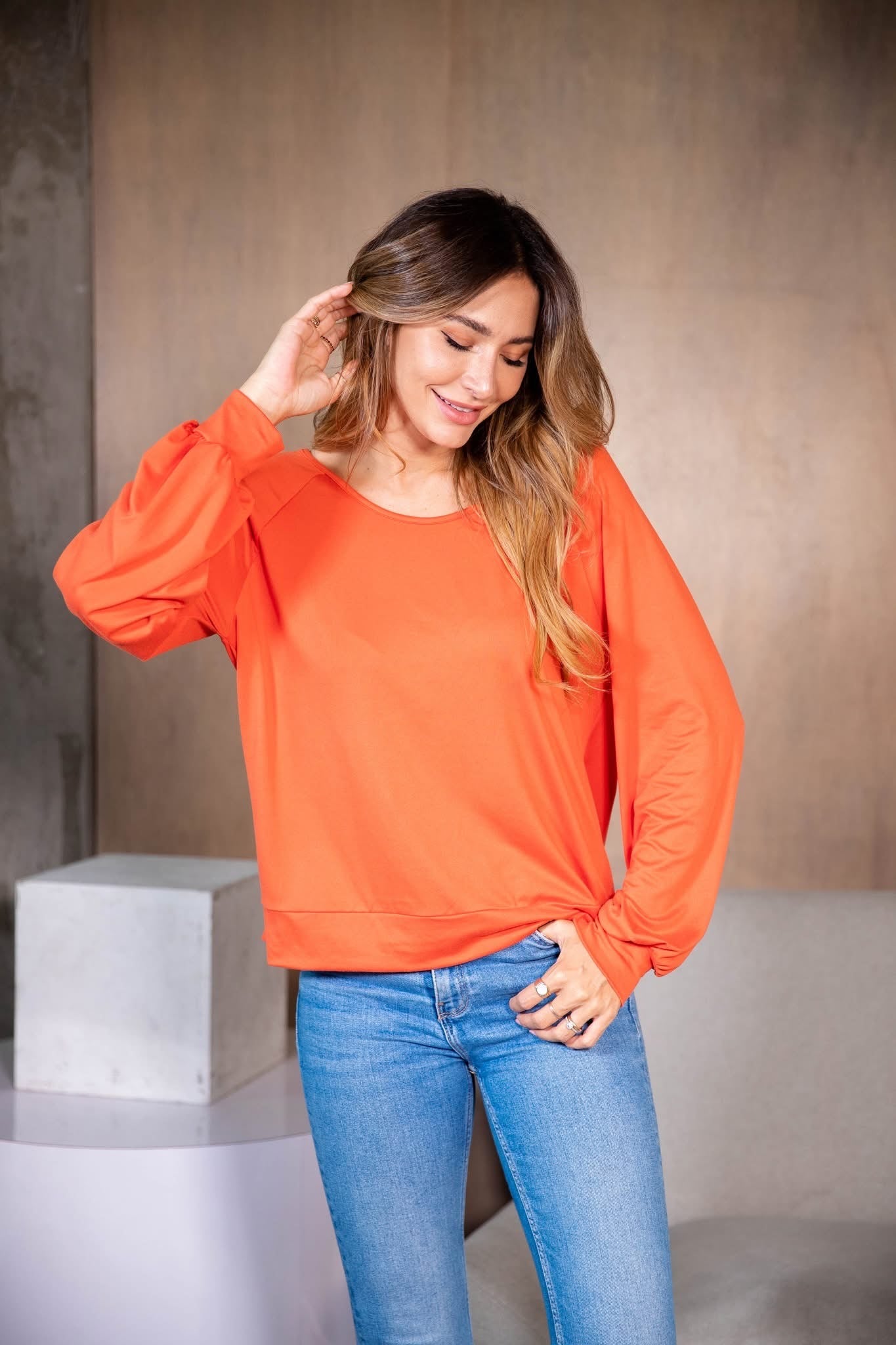 Watch Your Back Long Sleeve Top in Rust