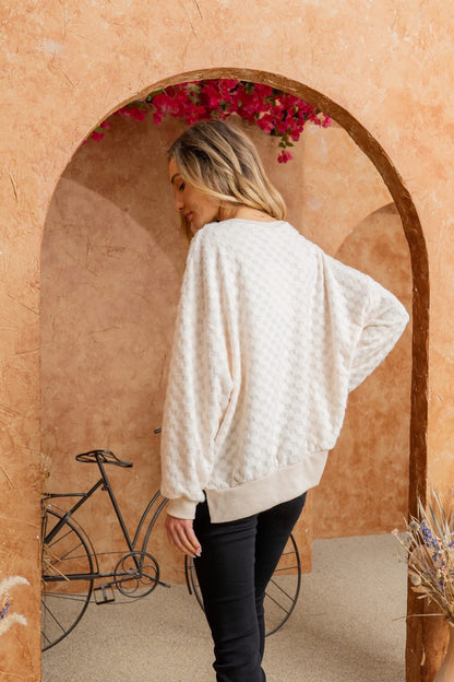 Checker Out Long Sleeve Top in Ivory