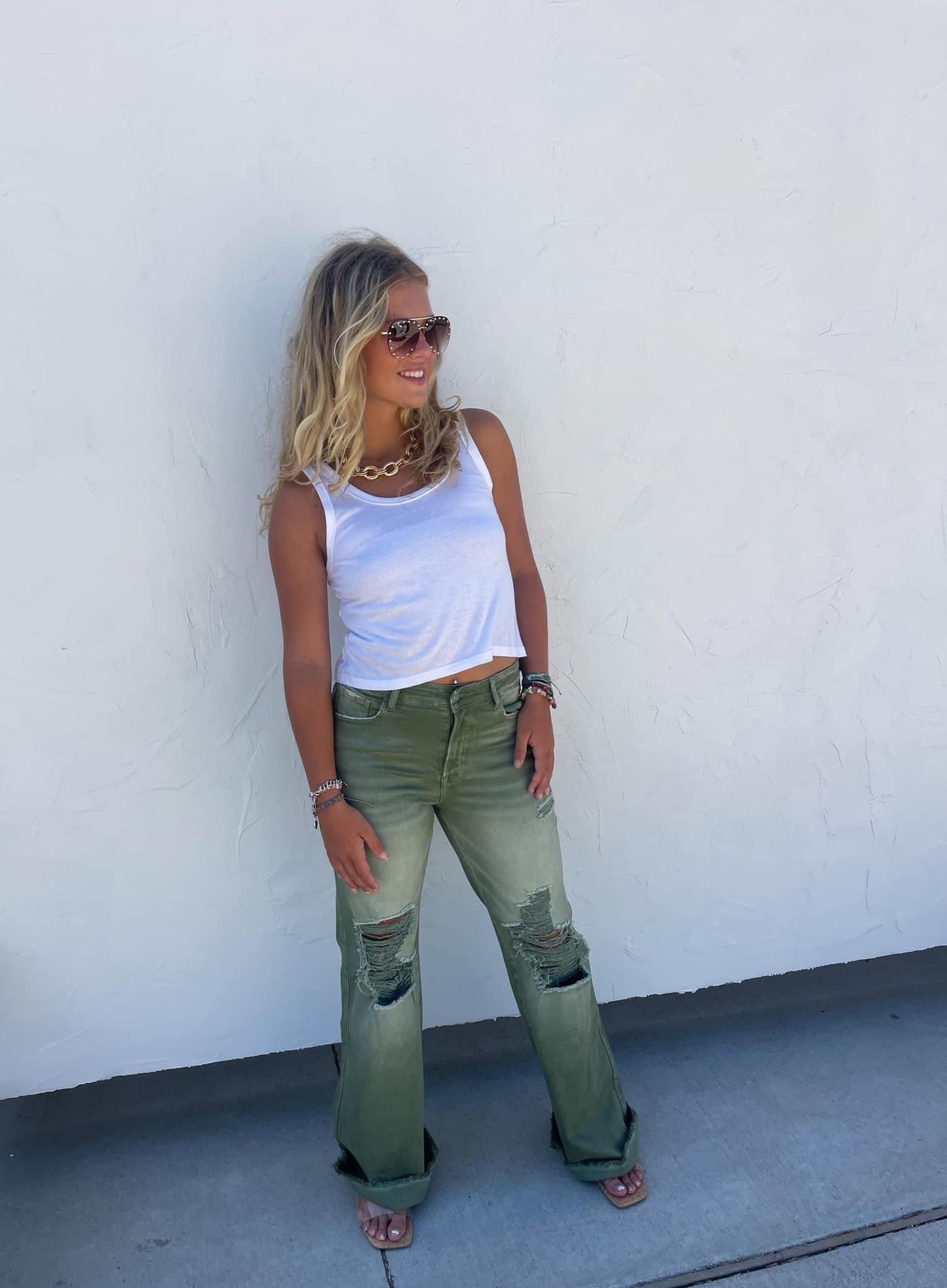 Size 5 - 32" Inseam ONLY Blakely Distressed Jeans in Olive