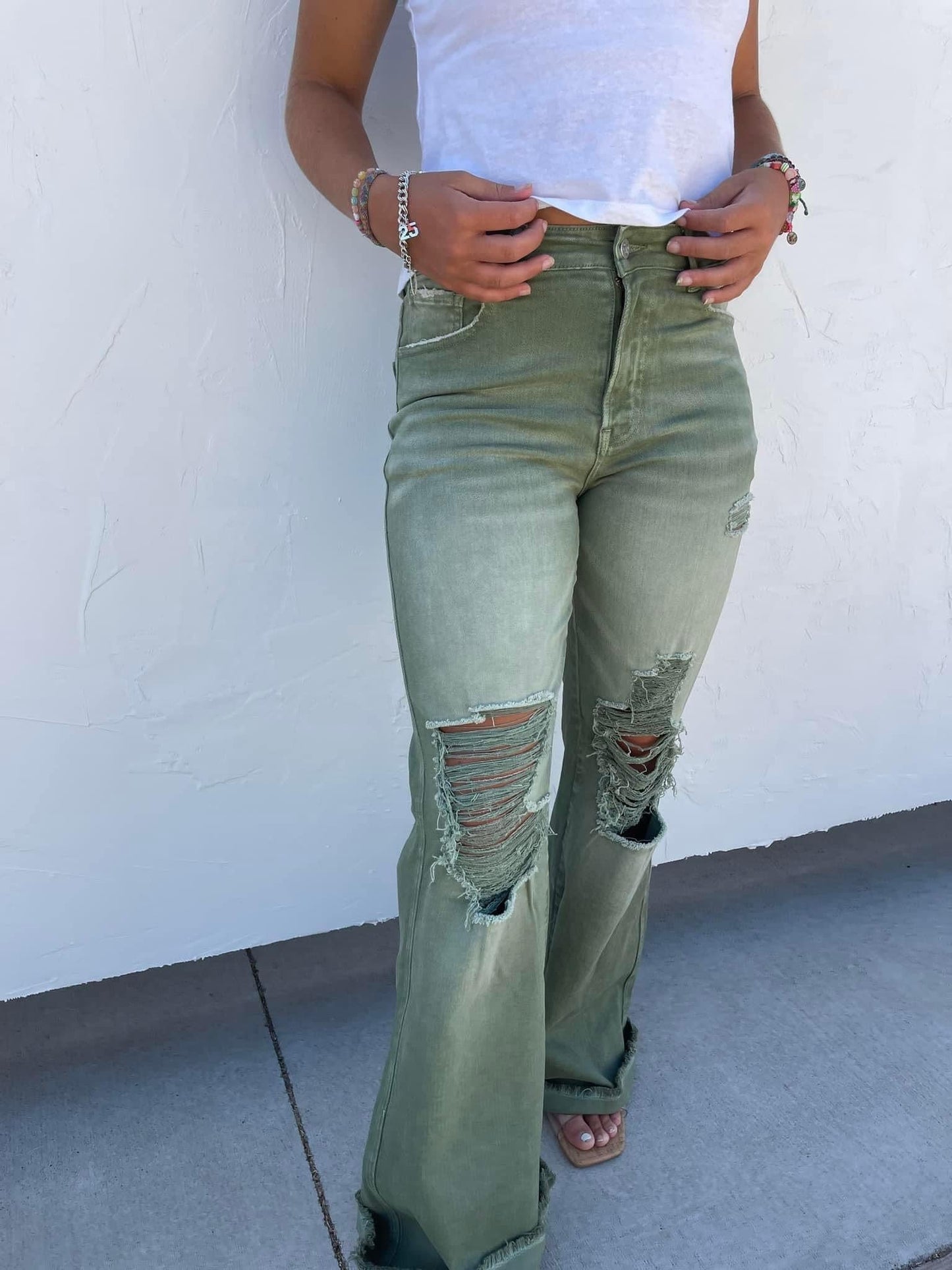 Size 5 - 32" Inseam ONLY Blakely Distressed Jeans in Olive