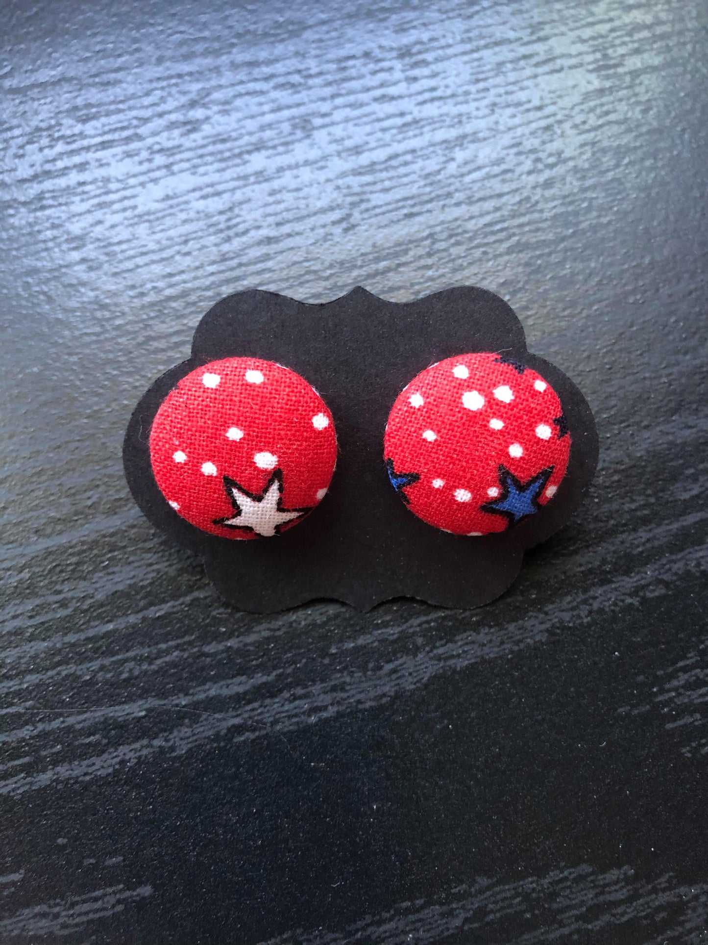 Americana Fabric Cover Button Earrings