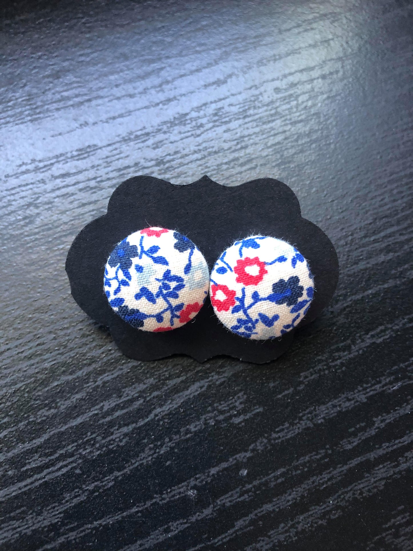 Americana Fabric Cover Button Earrings