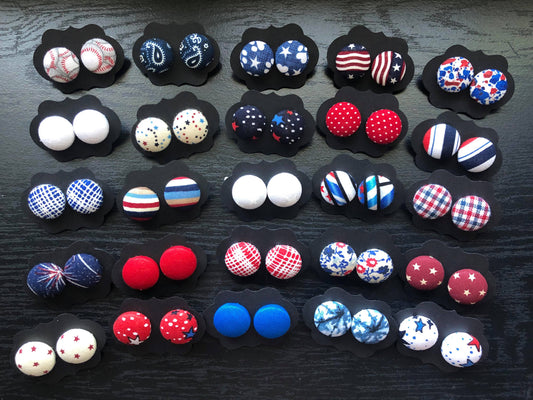 Americana Fabric Cover Button Earrings