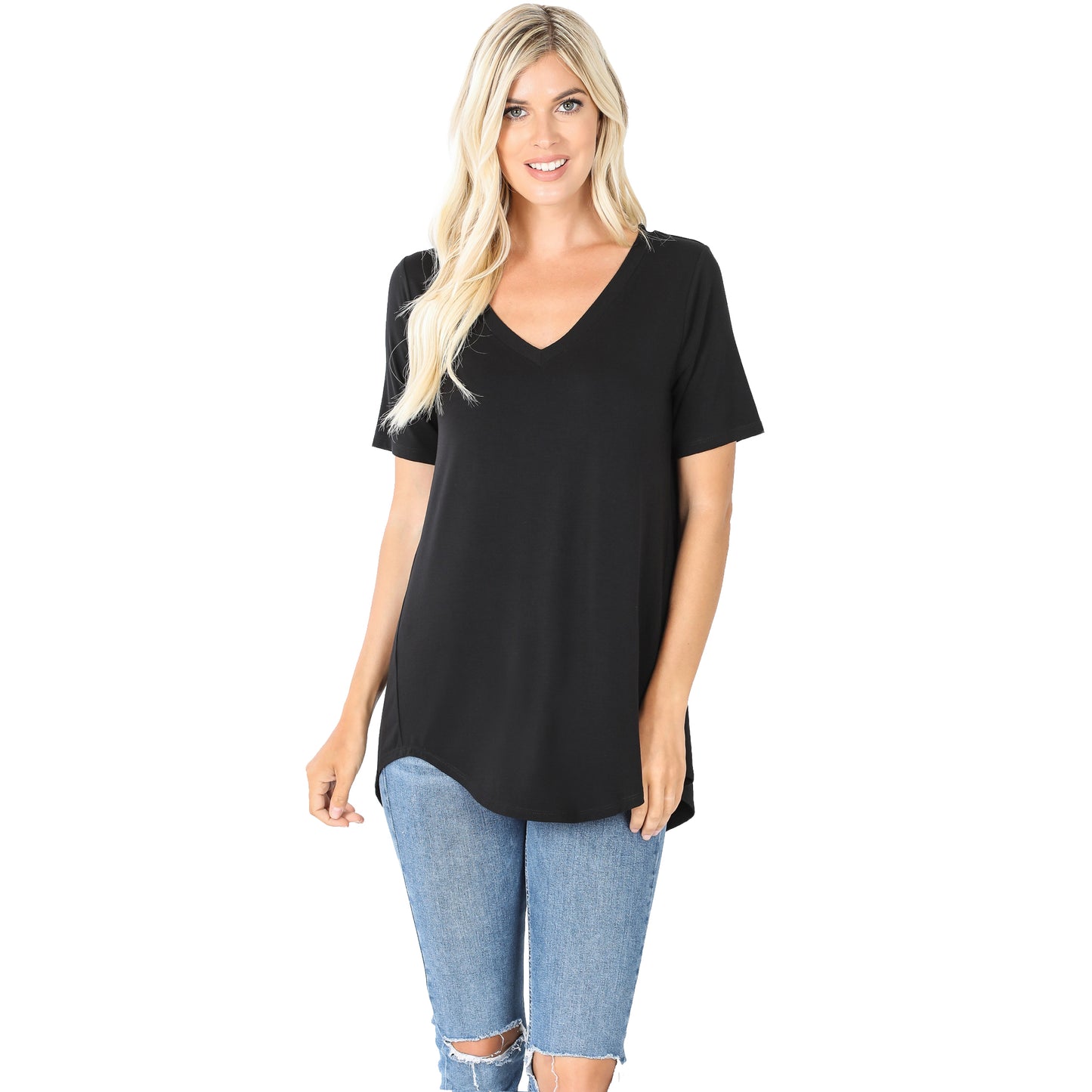 Basic Babe V-Neck Tee in Black