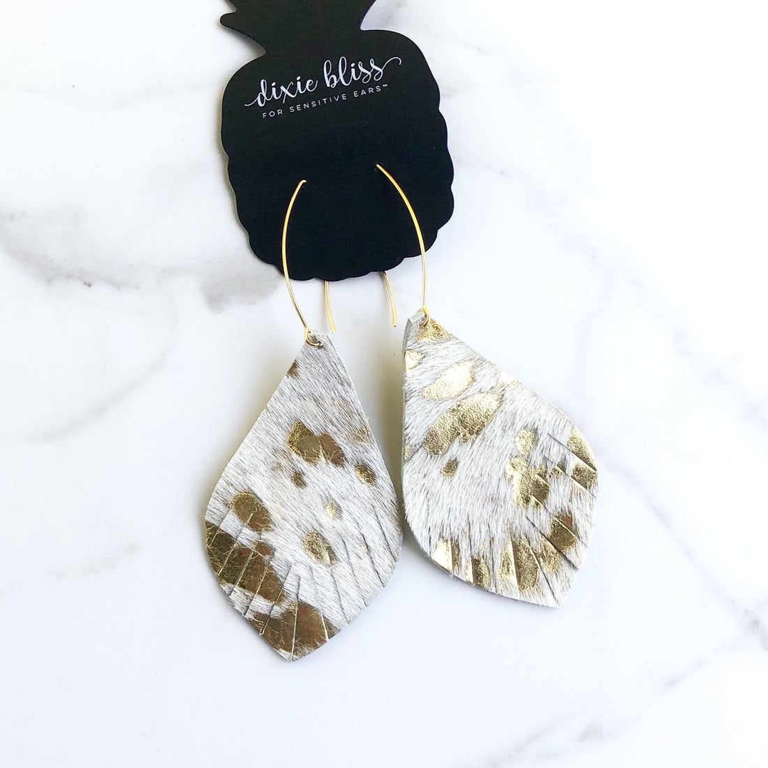Abilene in Gold Hair on Hide - Dixie Bliss - Dangle Earring