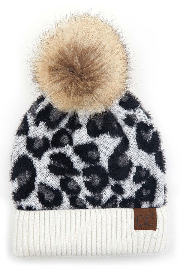 C.C Leopard Beanie w/Pom