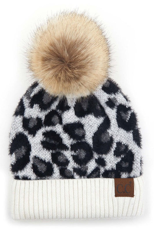 C.C Leopard Beanie w/Pom