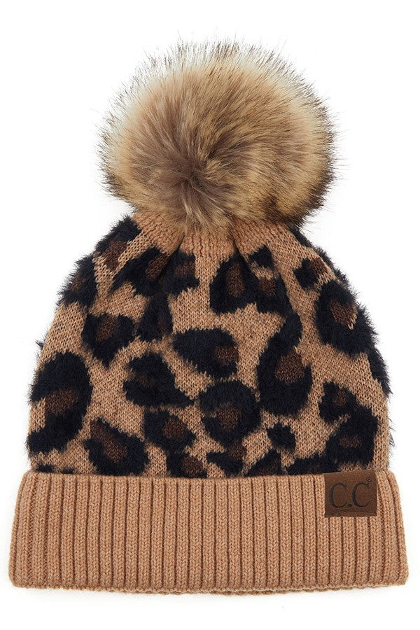C.C Leopard Beanie w/Pom