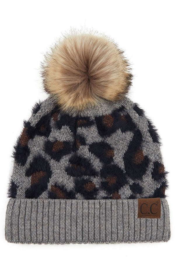 C.C Leopard Beanie w/Pom