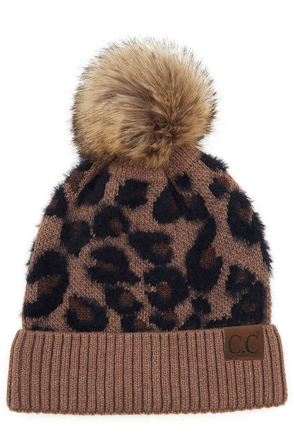 C.C Leopard Beanie w/Pom