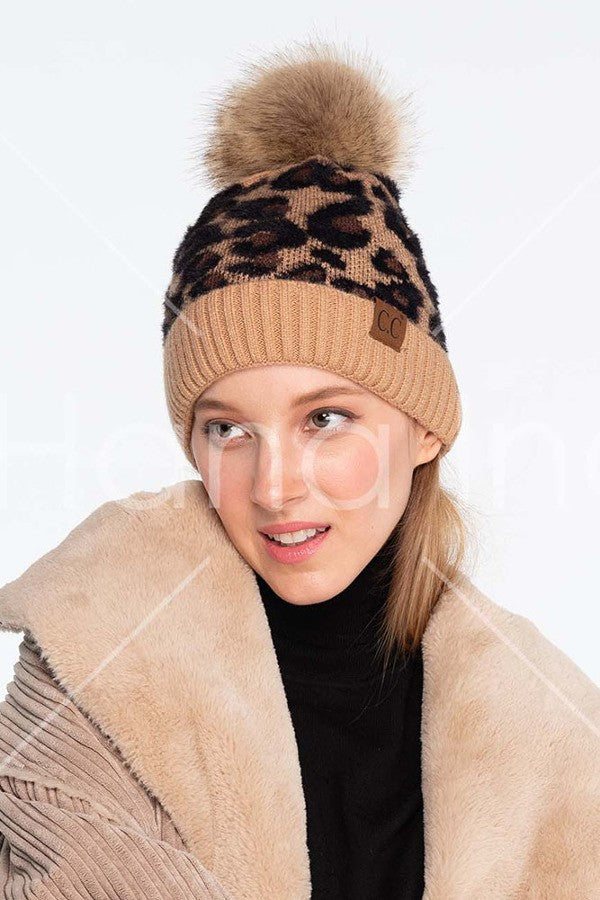 C.C Leopard Beanie w/Pom