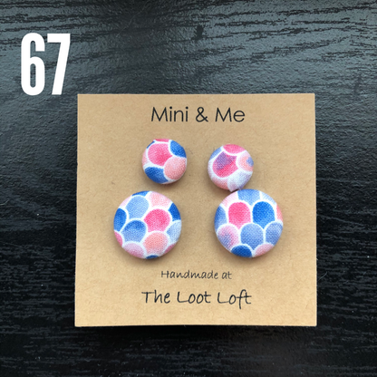 Mini & Me Fabric Cover Button Stud Earrings