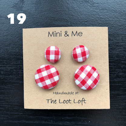 Mini & Me Fabric Cover Button Stud Earrings