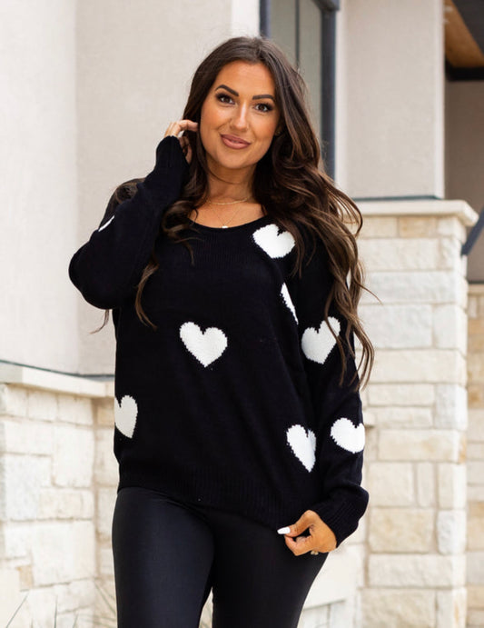 S & XL ONLY Heart On My Sleeve Sweater in Black