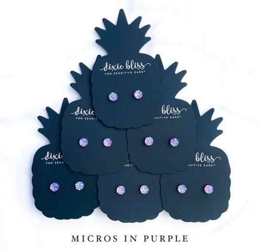 Micros in Purple - Dixie Bliss - Single Stud Earrings