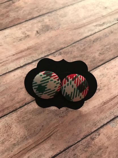 Holiday Fabric Cover Button Stud Earrings