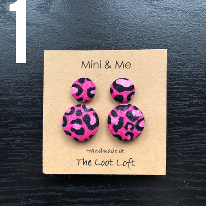 Mini & Me Fabric Cover Button Stud Earrings