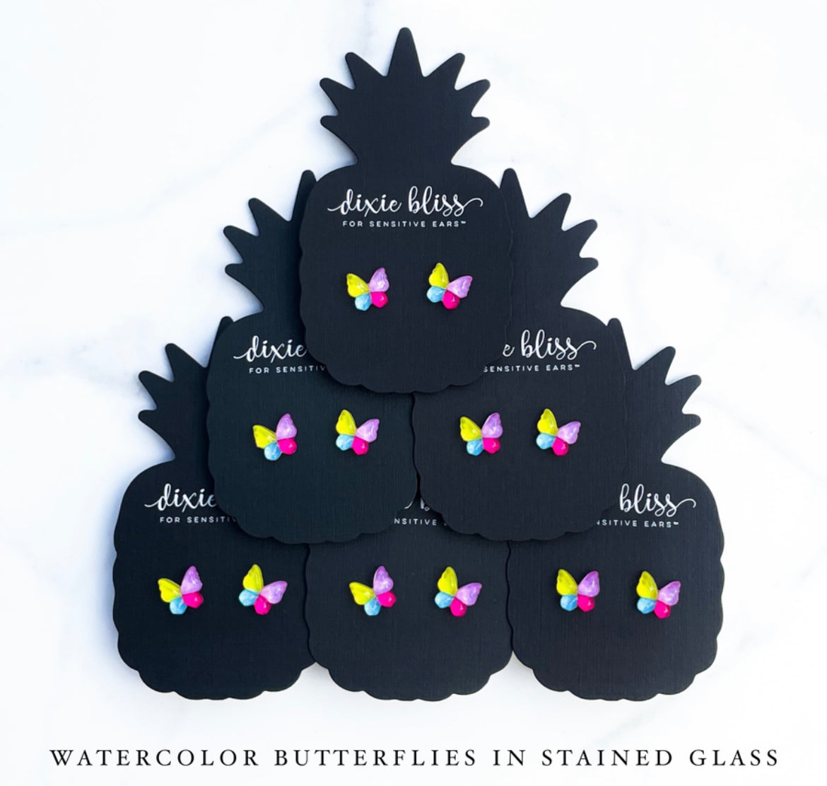 Watercolor Butterflies in Stained Glass - Dixie Bliss - Single Stud Earrings