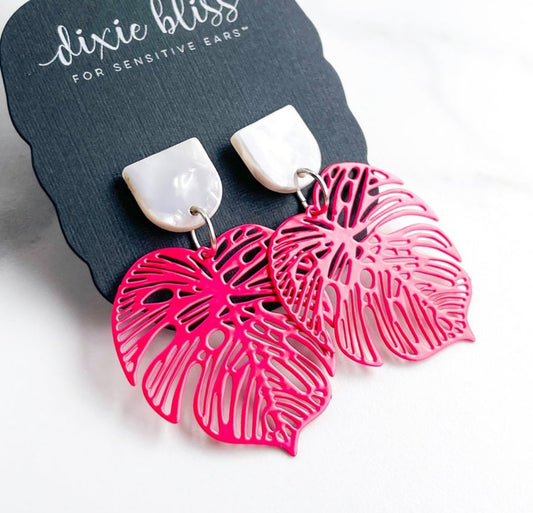 Monstera in Fuchsia - Dixie Bliss - Dangle Earring