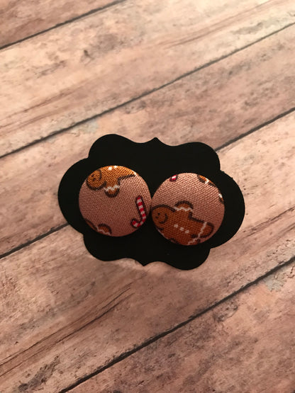 Holiday Fabric Cover Button Stud Earrings