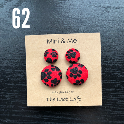 Mini & Me Fabric Cover Button Stud Earrings