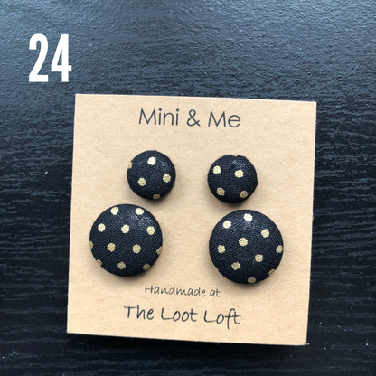 Mini & Me Fabric Cover Button Stud Earrings