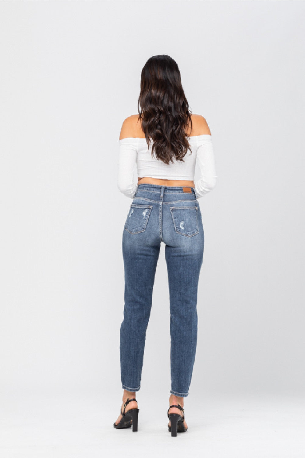 5 & 7 ONLY Judy Blue : Not Your Boyfriend's Denim - High Rise Distressed Boyfriend Jeans