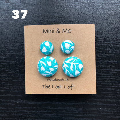 Mini & Me Fabric Cover Button Stud Earrings