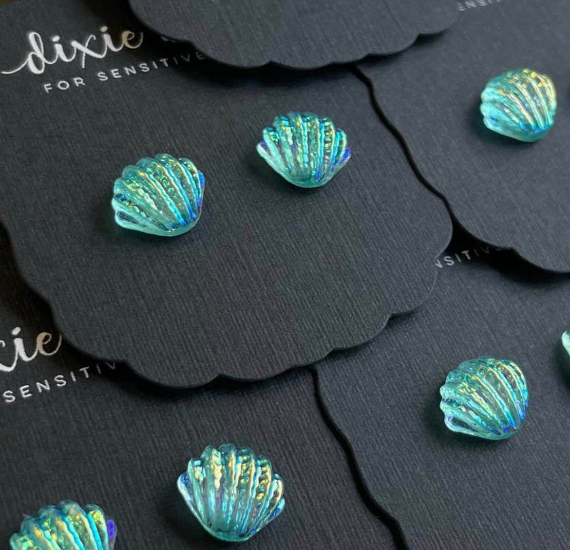 Seashells in Pacific Blue - Dixie Bliss - Single Stud Earrings