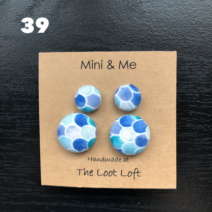 Mini & Me Fabric Cover Button Stud Earrings