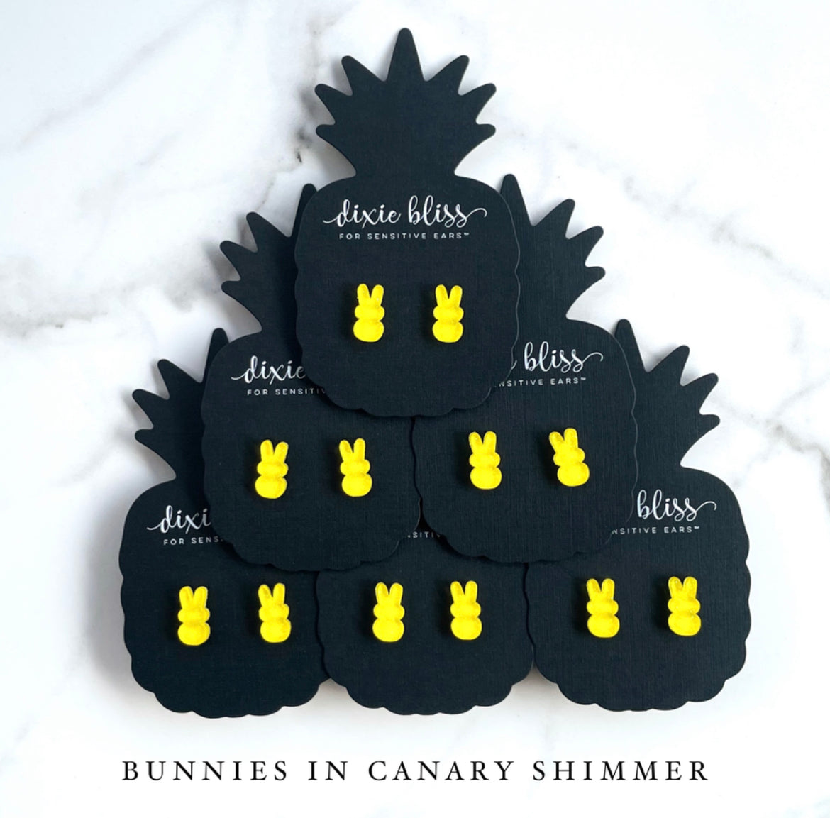 Bunnies in Canary Shimmer - Dixie Bliss - Stud Earrings