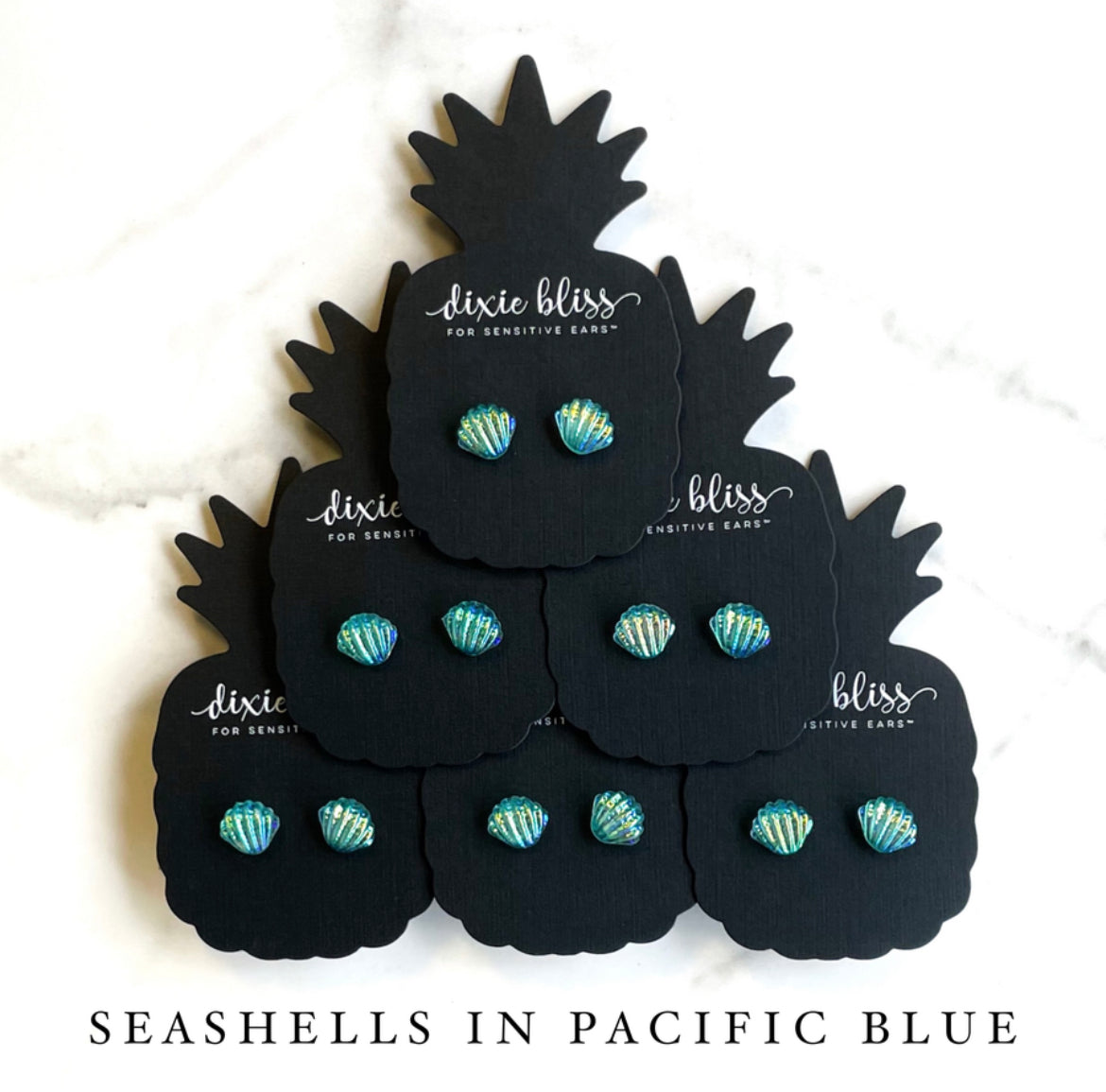 Seashells in Pacific Blue - Dixie Bliss - Single Stud Earrings