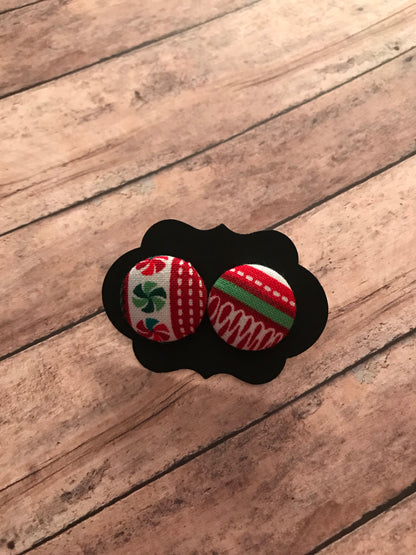 Holiday Fabric Cover Button Stud Earrings