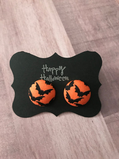 Halloween Fabric Cover Button Stud Earrings