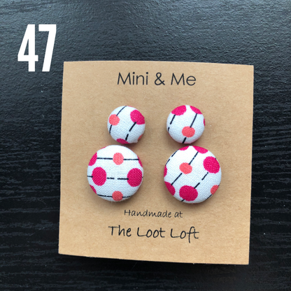 Mini & Me Fabric Cover Button Stud Earrings