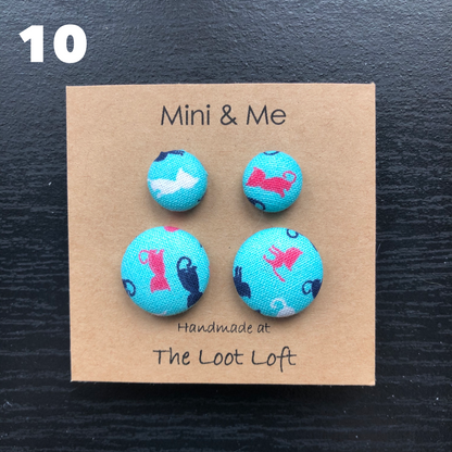 Mini & Me Fabric Cover Button Stud Earrings