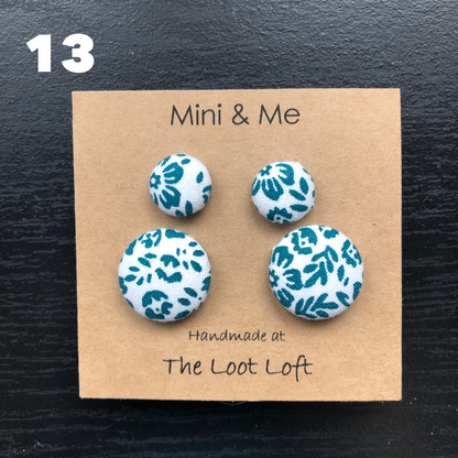 Mini & Me Fabric Cover Button Stud Earrings
