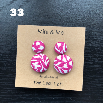 Mini & Me Fabric Cover Button Stud Earrings