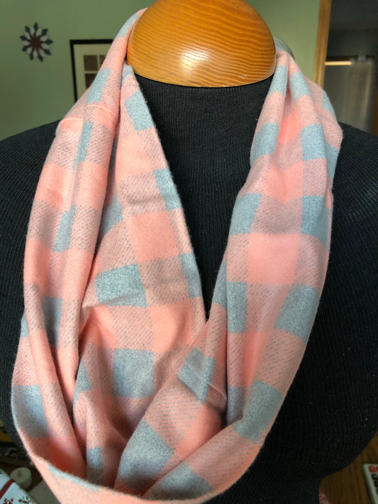 Coral Buffalo Plaid Flannel Infinity Scarf