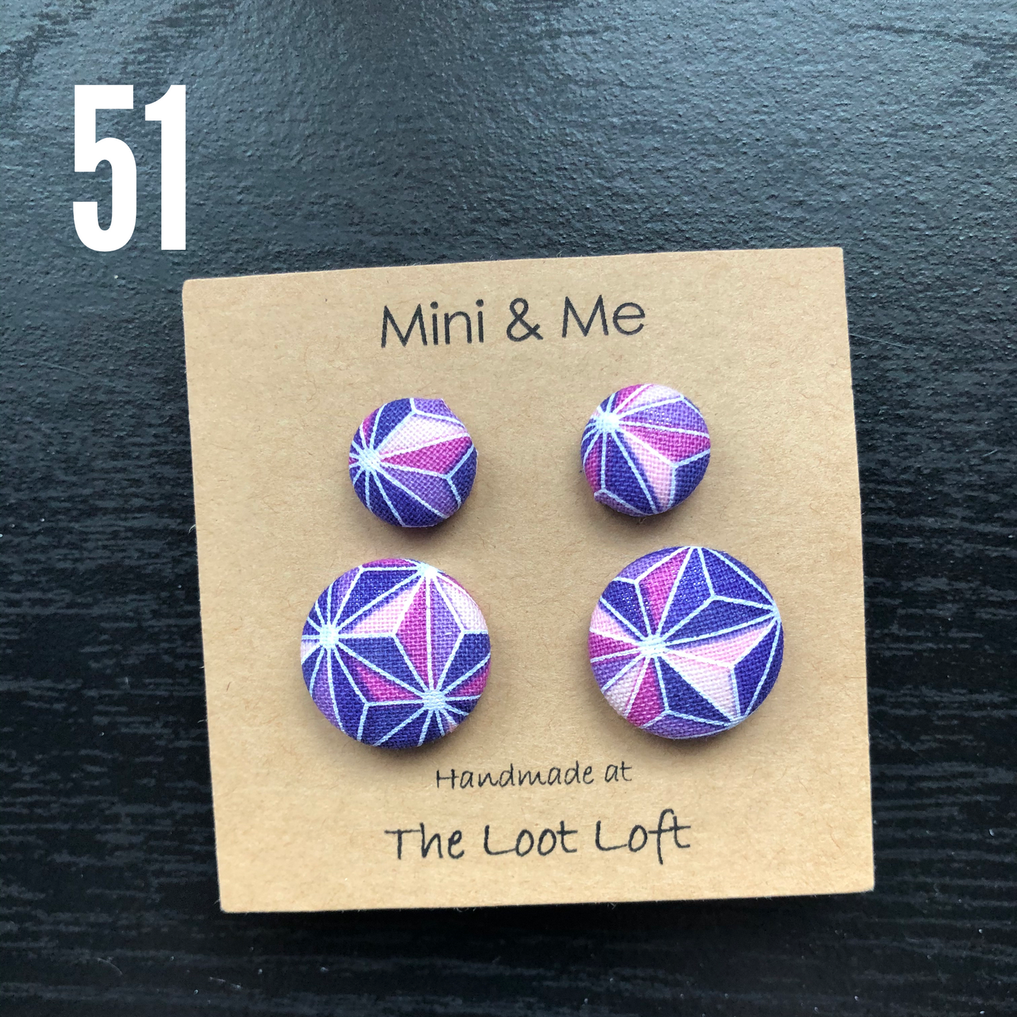 Mini & Me Fabric Cover Button Stud Earrings