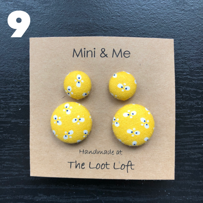 Mini & Me Fabric Cover Button Stud Earrings