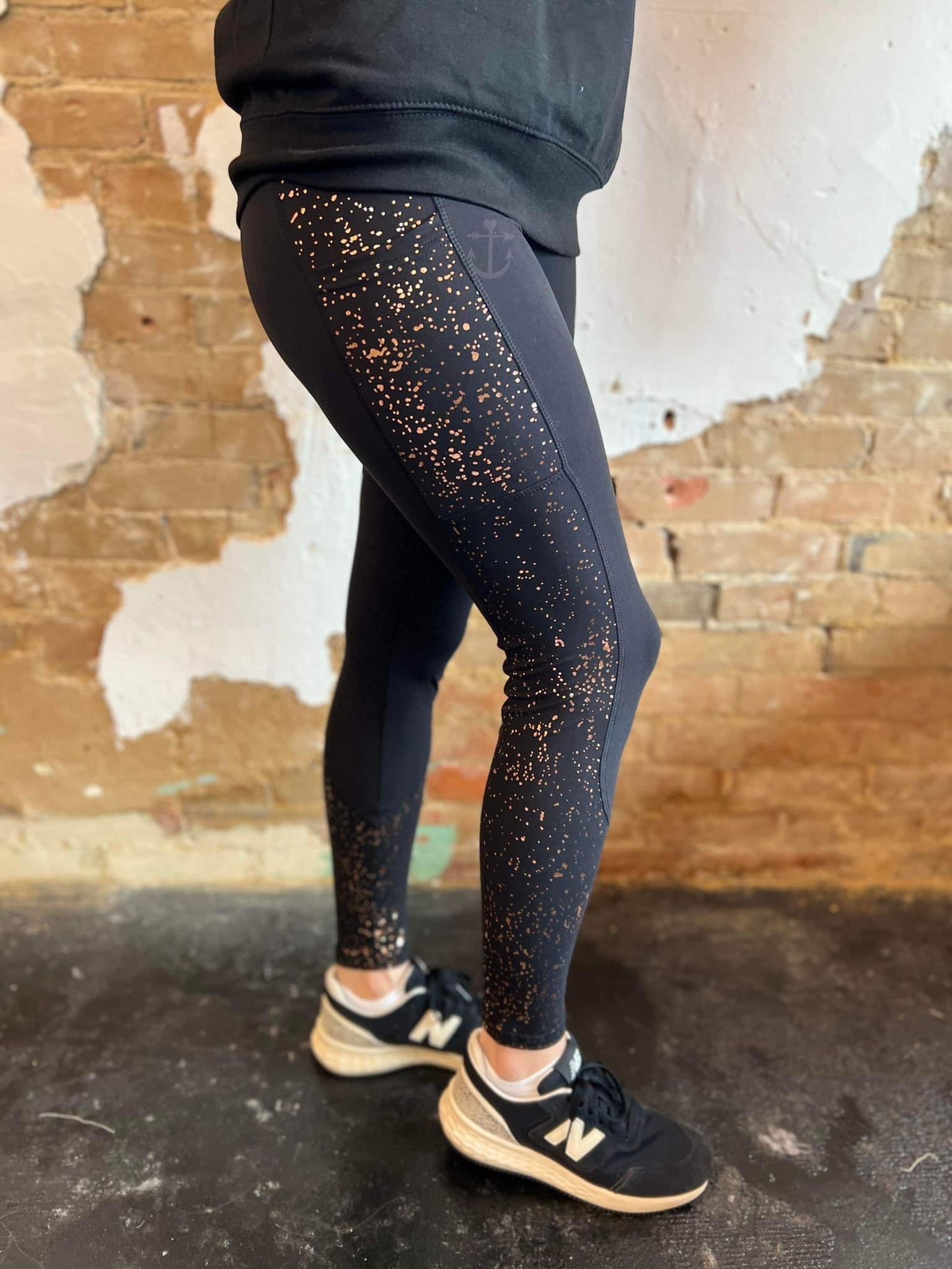 3X ONLY Anchored Arrows Leggings in Black + Rose Gold Metallic
