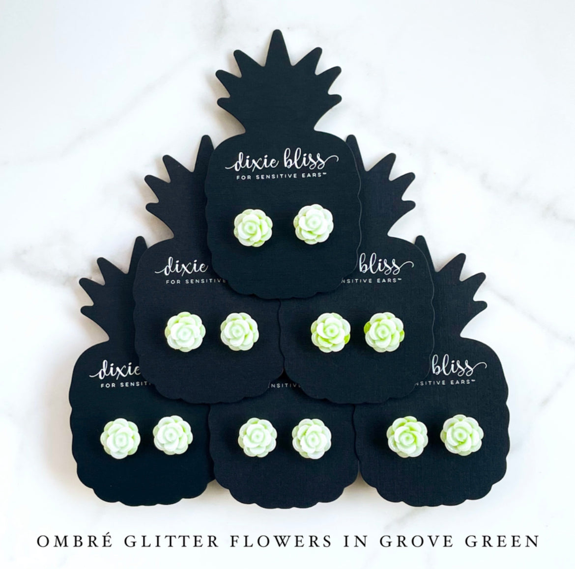 Ombre Glitter Flowers in Grove Green - Dixie Bliss - Stud Earrings