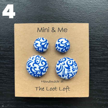 Mini & Me Fabric Cover Button Stud Earrings
