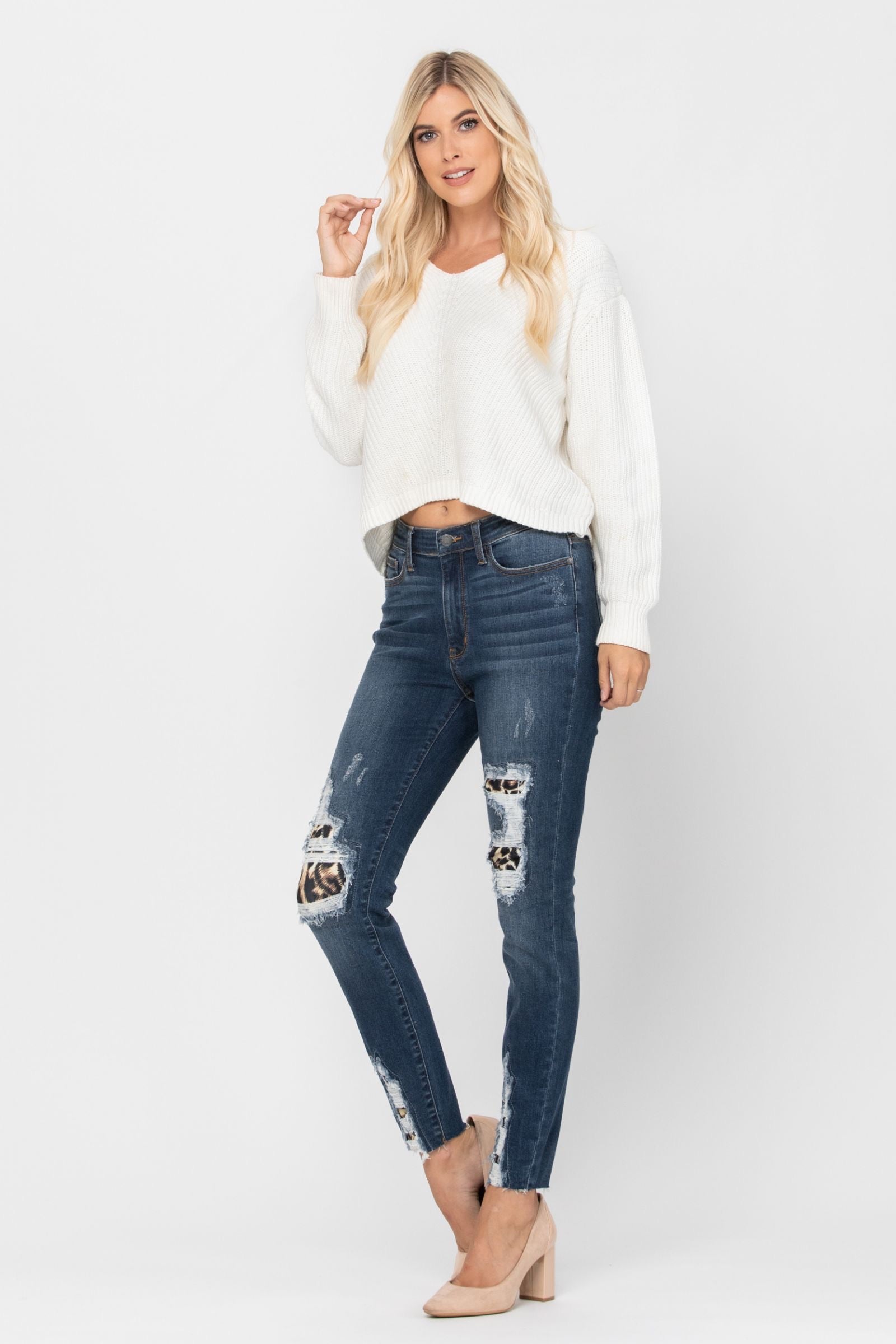 Jag Jeans Women's Maya Skinny Pull-On Jean - Leopard Embroidery, Stretch Denim, Comfy Waistband