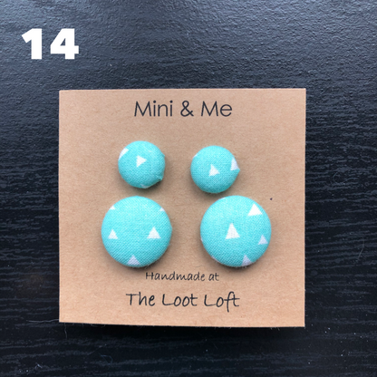 Mini & Me Fabric Cover Button Stud Earrings